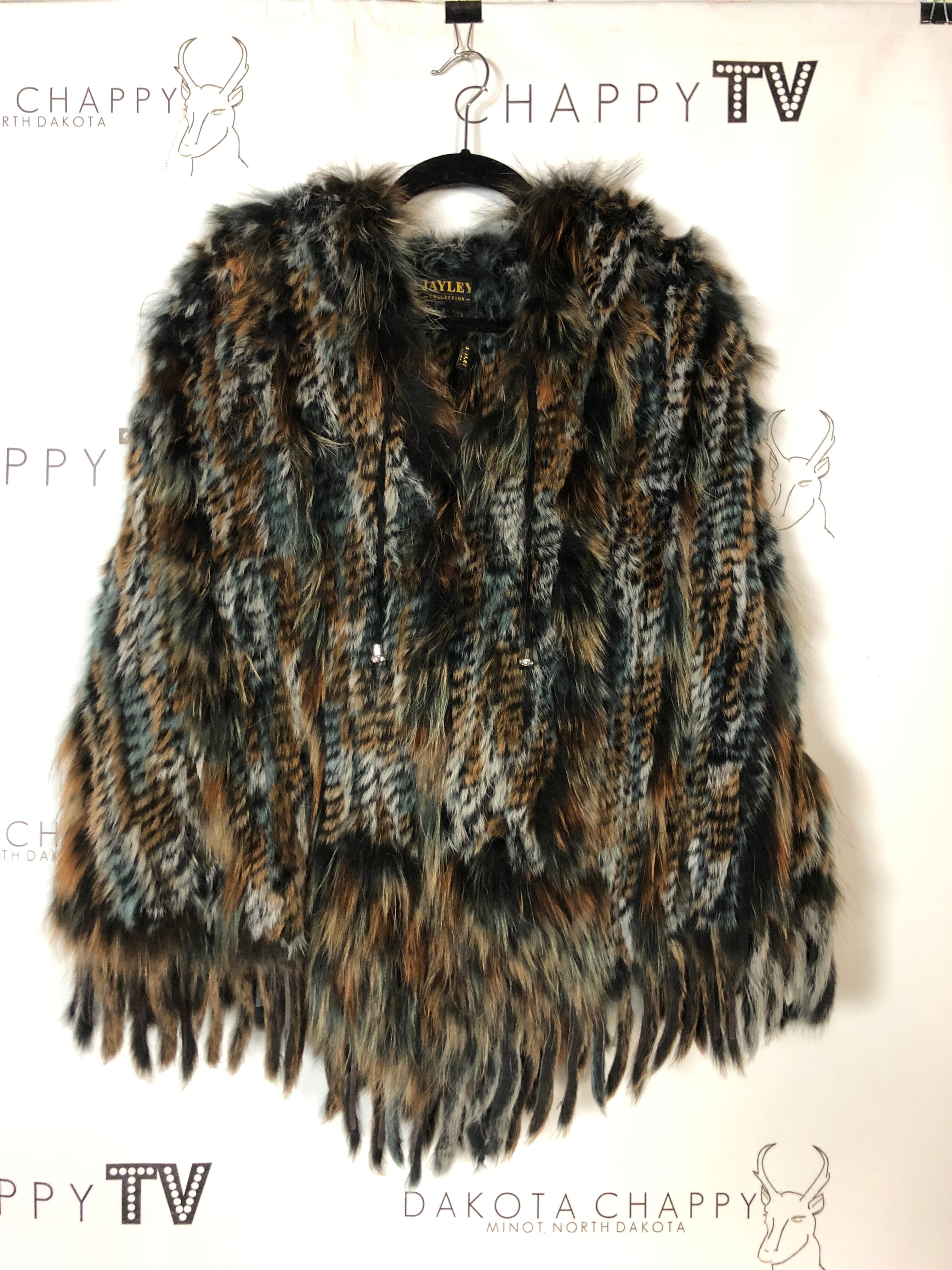 Multi Fox Fur Poncho One Size