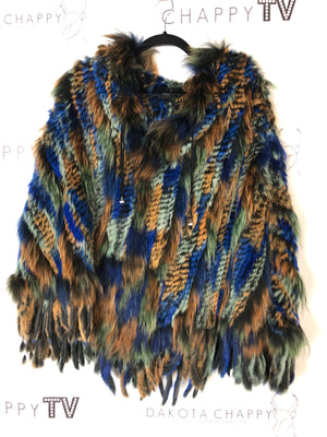 Multi Fox Fur Poncho One Size