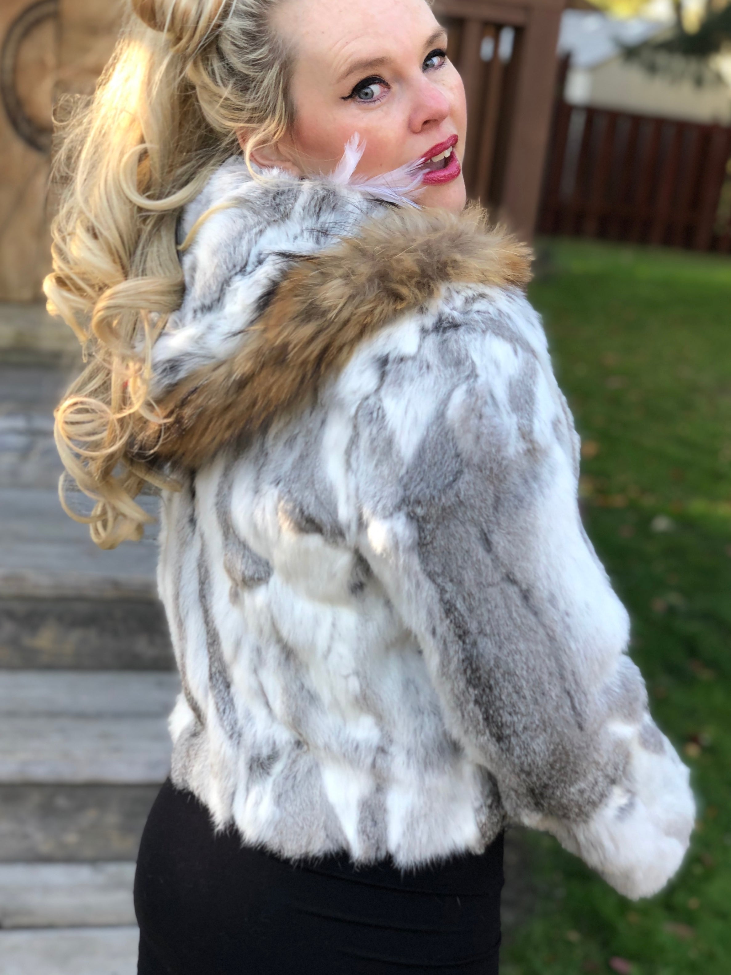 Genuine Rabbit Fur Crop Jacket One Size